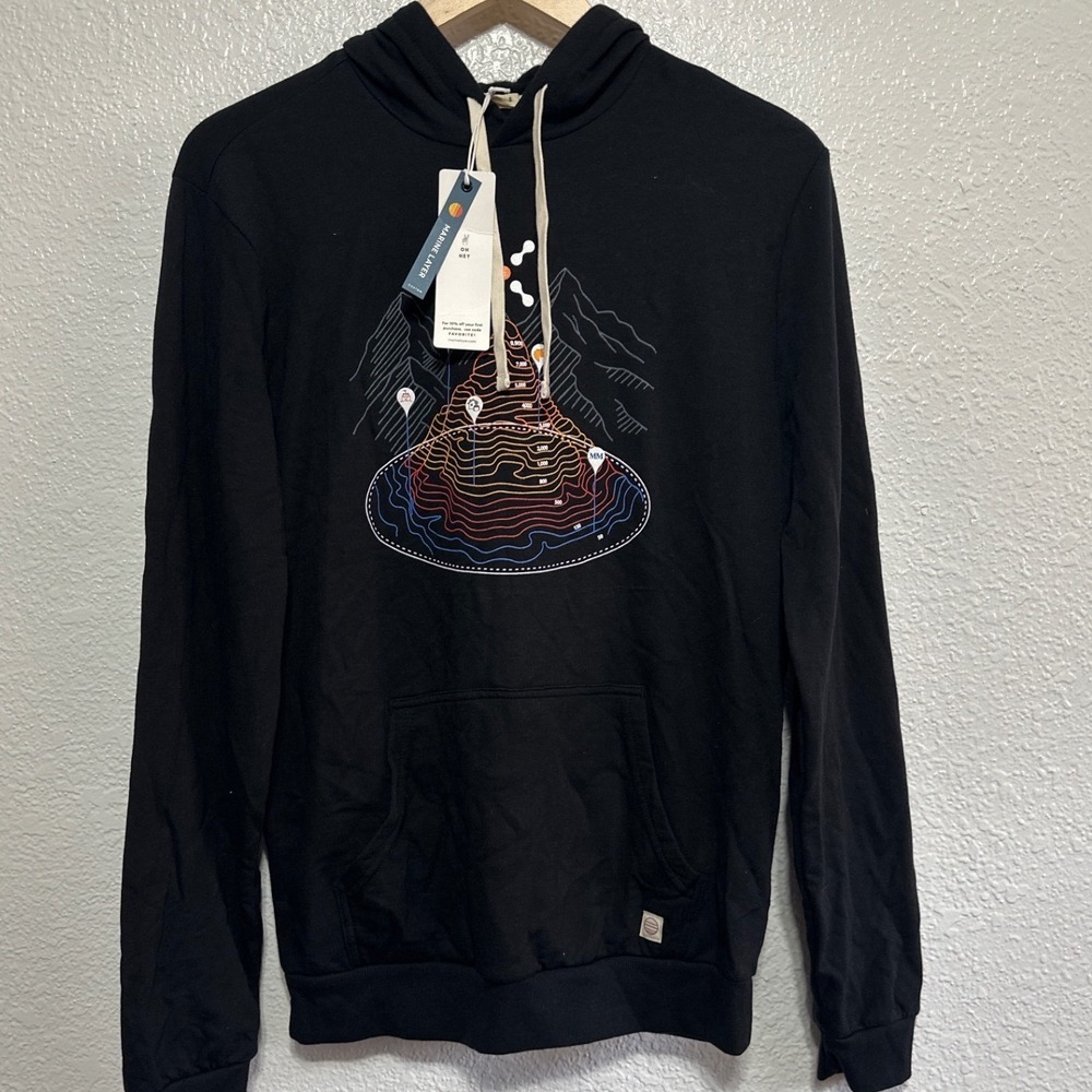 NWT Marine Layer Mens Black Topographic Pullover Hoodie - Size S